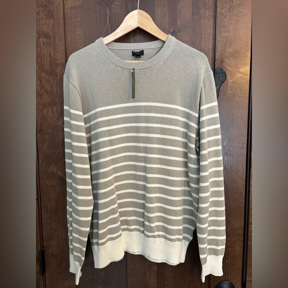 NWT JCrew Tan and White Striped 100% Cotton Sweater, Size L